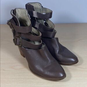 Seychelles Haywire Brown Leather Strappy Ankle Boots with Brass tone Buckles